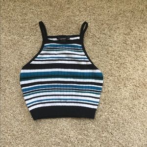 Forever21 Blue white & Black Striped Crop Tank Top